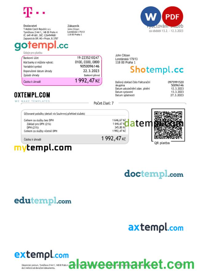 Czech Republic T-Mobile utility bill Word and PDF template (2) ka